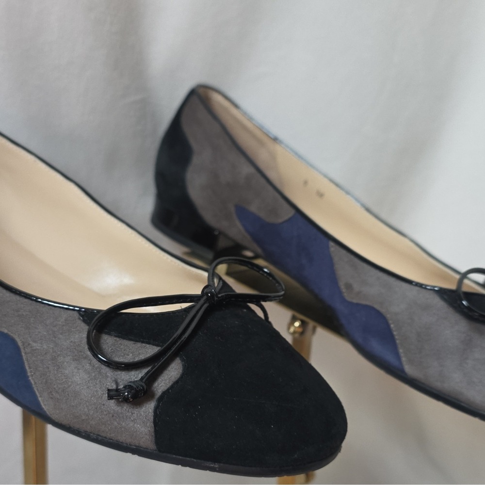 Amalfi Made In Italy Womens Suede Ballet Flat Slip-On Bow Black Gray Blue 9M - Picture 14 of 14